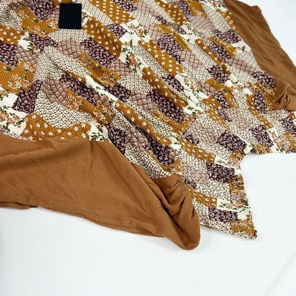 Heyson Blouse Womens Medium Brown Floral Cropped Smocked new western patchwork - Picture 2 of 9